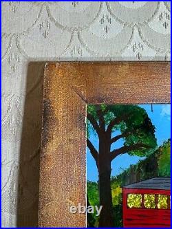 David W Gottshall (1942 2016) Folk Art Reverse Oil Foil Art Covered Bridge