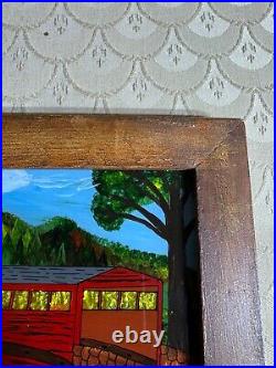 David W Gottshall (1942 2016) Folk Art Reverse Oil Foil Art Covered Bridge