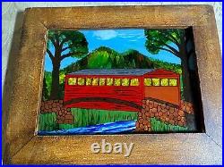 David W Gottshall (1942 2016) Folk Art Reverse Oil Foil Art Covered Bridge