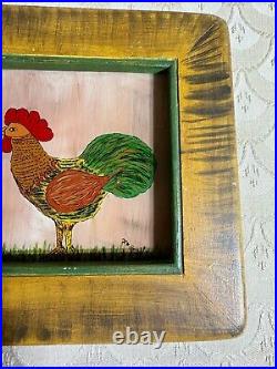 David W Gottshall (1942 2016) Folk Art Reverse Oil Painting A Rooster-Framed
