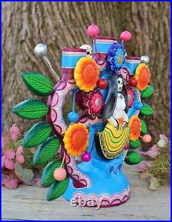 Day of the Dead Peasant Woman Candelabra Handmade & Hand Painted Mexico Folk Art