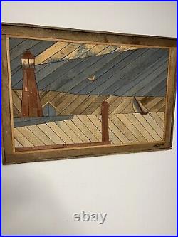 DeGroot (large!) Wood Lathe Art Rustic Sea Scene Folk Art Artist Signed