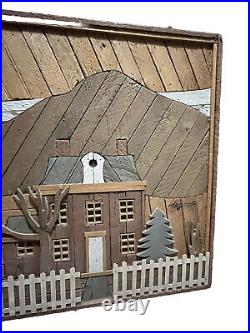 DeGroot (large!) Wood Lathe Art Rustic Town Mountain Folk Art Artist Signed