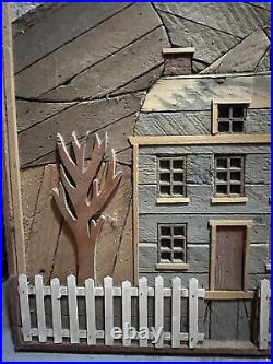 DeGroot (large!) Wood Lathe Art Rustic Town Mountain Folk Art Artist Signed