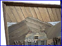 DeGroot (large!) Wood Lathe Art Rustic Town Mountain Folk Art Artist Signed