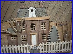 DeGroot (large!) Wood Lathe Art Rustic Town Mountain Folk Art Artist Signed