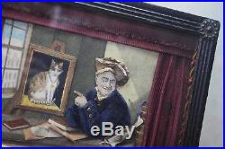 De La Tour & His Favorite Cat 19th Century Collage Curio Antique Folk Art