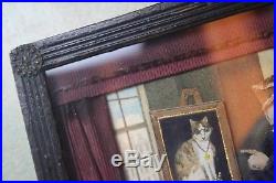 De La Tour & His Favorite Cat 19th Century Collage Curio Antique Folk Art