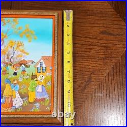 De Poela Folk Art Village Scene Acrylic Painting Signed Framed Canvas Medium