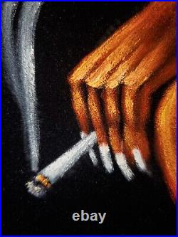 Devil on toilet smoking, Original oil painting on black velvet. Size 24x18 Devil on toilet smoking, Original oil painting on black velvet. Size 24x18