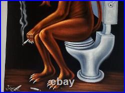 Devil on toilet smoking, Original oil painting on black velvet. Size 24x18 Devil on toilet smoking, Original oil painting on black velvet. Size 24x18