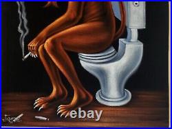 Devil on toilet smoking, Original oil painting on black velvet. Size 24x18 Devil on toilet smoking, Original oil painting on black velvet. Size 24x18