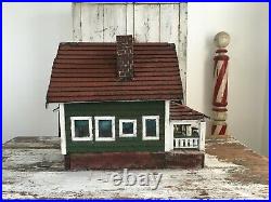 Doll House Antique Folk Art Architectural Model Wood Ooak Green White Paint Aafa
