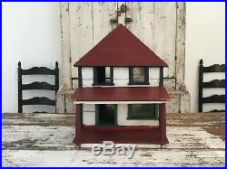 Doll House Antique Folk Art Architectural Model Wood Ooak Red White Paint Aafa