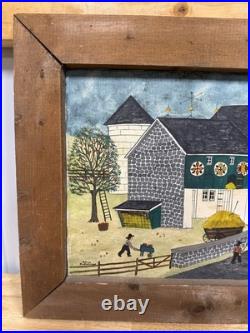 Dolores Hackenberger Folk Art Painting Large Farmhouse Barn Scene Framed A4