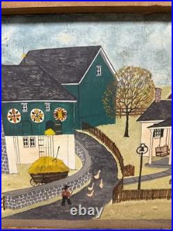 Dolores Hackenberger Folk Art Painting Large Farmhouse Barn Scene Framed A4