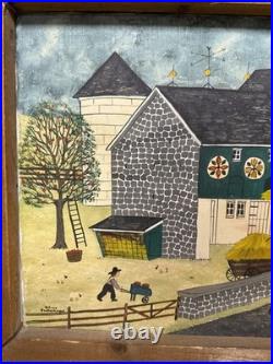 Dolores Hackenberger Folk Art Painting Large Farmhouse Barn Scene Framed A4
