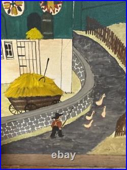 Dolores Hackenberger Folk Art Painting Large Farmhouse Barn Scene Framed A4