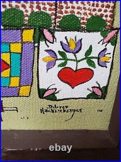 Dolores Hackenberger Oil Painting Airing Quilts Dutch Country Handmade Frame