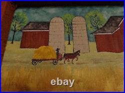 Dolores Hackenberger Oil on Board Folk Art Painting of an Amish Farm Scene
