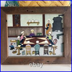Dolores Hackenberger Oil on Canvas Amish Scene Barn Wood Frame 18 X 22 Quilt
