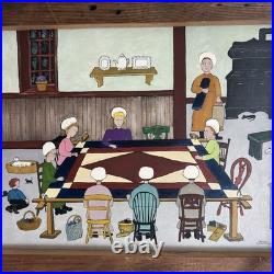 Dolores Hackenberger Oil on Canvas Amish Scene Barn Wood Frame 18 X 22 Quilt