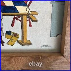 Dolores Hackenberger Oil on Canvas Amish Scene Barn Wood Frame 18 X 22 Quilt