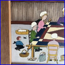 Dolores Hackenberger Oil on Canvas Amish Scene Barn Wood Frame 18 X 22 Quilt