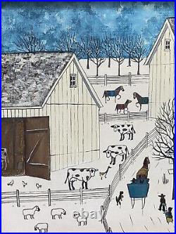 Dolores Hackenberger Original Oil Painting Amish Folk Art Winter Scene 12 X 16