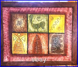 Dominican Republic Folk art By HECTOR 25x31.5 Framed Felt Backing Painting