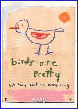 E9Art bird cartoon naive primitive outsider folk raw art brut humor cardboard