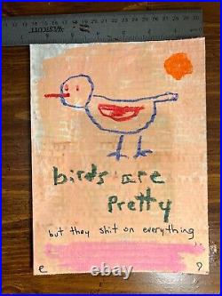 E9Art bird cartoon naive primitive outsider folk raw art brut humor cardboard