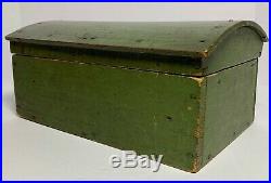 EARLY 19th Century GREEN PAINTED DOME TOP WOOD BOX Antique American Folk Art