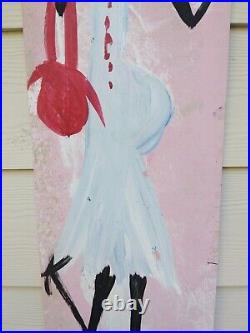 ERNEST LEE CHICKEN with RED PURSE. Painting Outsider Visionary Folk Art