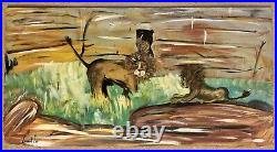 ERNEST LEE Folk Art Original Painting Chicken Man South Carolina Lions Zoo 46