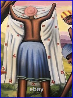 ESAIE GUSTAVE Wash Day31x41 Caribbean Haitian Folk Art Painting Canvas Signed
