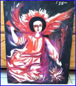 ESTATE ART CLEANOUT Naïve Folk ANGEL Painting, Signed L. Giffen, Mississippi