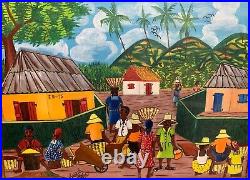 E. Joseph Haitian Oil Painting on Wood-Haiti Folk Art