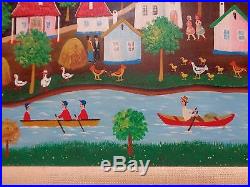 E. Molnar Estate Vintage Americana Folk Art Hills & River Oil Painting on Board