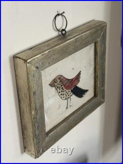 Early 1820-1840 Pennsylvania Watercolor Folk Art Bird In Gold Frame