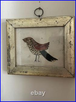 Early 1820-1840 Pennsylvania Watercolor Folk Art Bird In Gold Frame