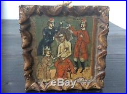 Early 18th 19th C Miniature Painting Religious Scene Folk Primitive