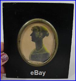Early 19thC Black & Yellow Accented Folk Art Portrait Silhouette Painting, NR