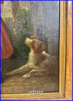 Early 19th C American Folk Art Painting Child Girl W Rabbits & Dog By Andrews