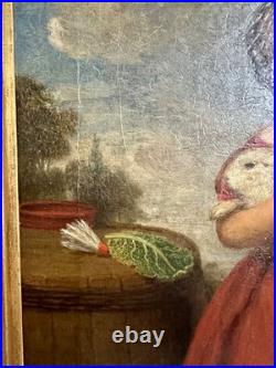 Early 19th C American Folk Art Painting Child Girl W Rabbits & Dog By Andrews