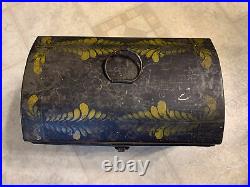 Early 19th Century NY State Lg Tin Toleware Document Box W Orig Folk Art Paint