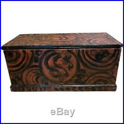 Early 19th c Folk Art American Blanket Chest with Bold Swirl Paint Decoration