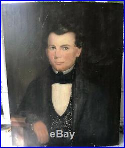 Early 19th c. Portrait Painting Gentleman Oil on Board American Folk Art
