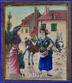 Early 20th C French Folk Art Oilflower Seller Mouttet Style David Burliuk