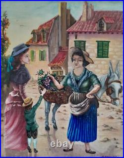 Early 20th C French Folk Art Oilflower Seller Mouttet Style David Burliuk